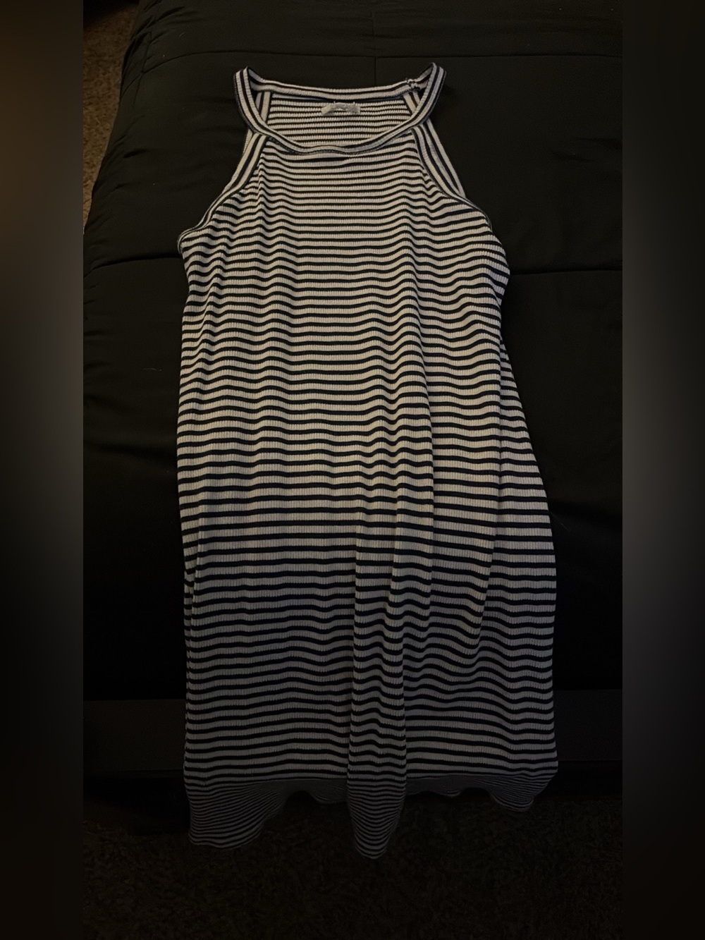 Striped Halter Tank Dress in Black and White